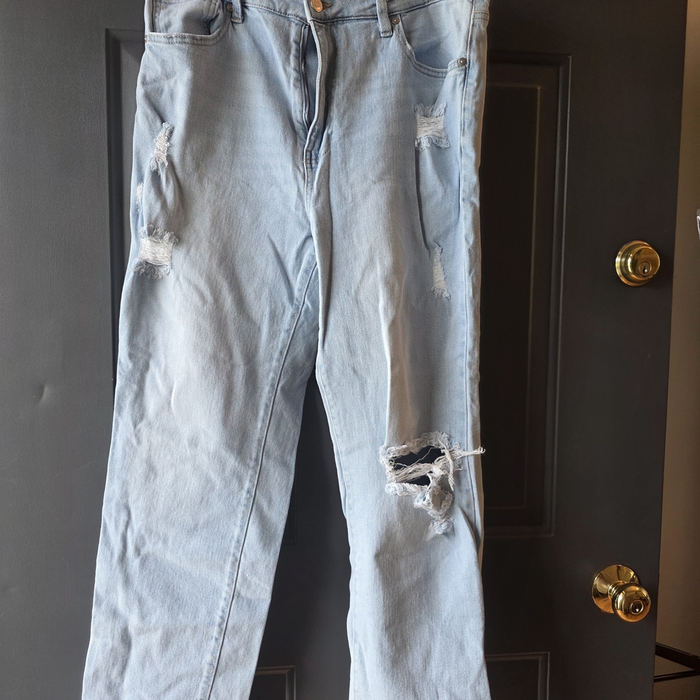 Celebrity Pink Light Blue Ripped Boyfriend Jeans